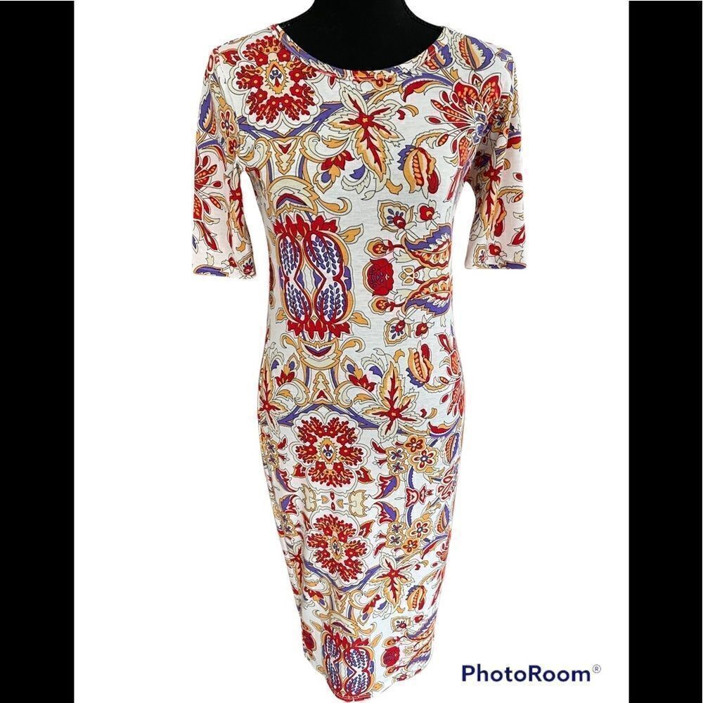 Lularoe Julia patterned sheath dress, size XS.